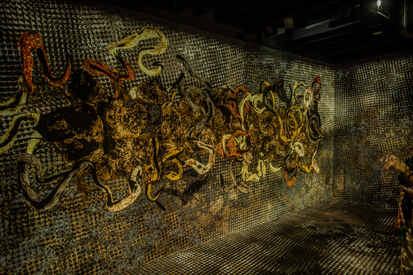 Tree & Snake digital art piece projected on the wall