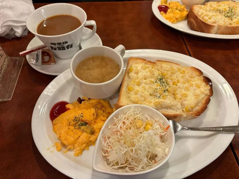 Cafe Latte and Corn Mayo Toast